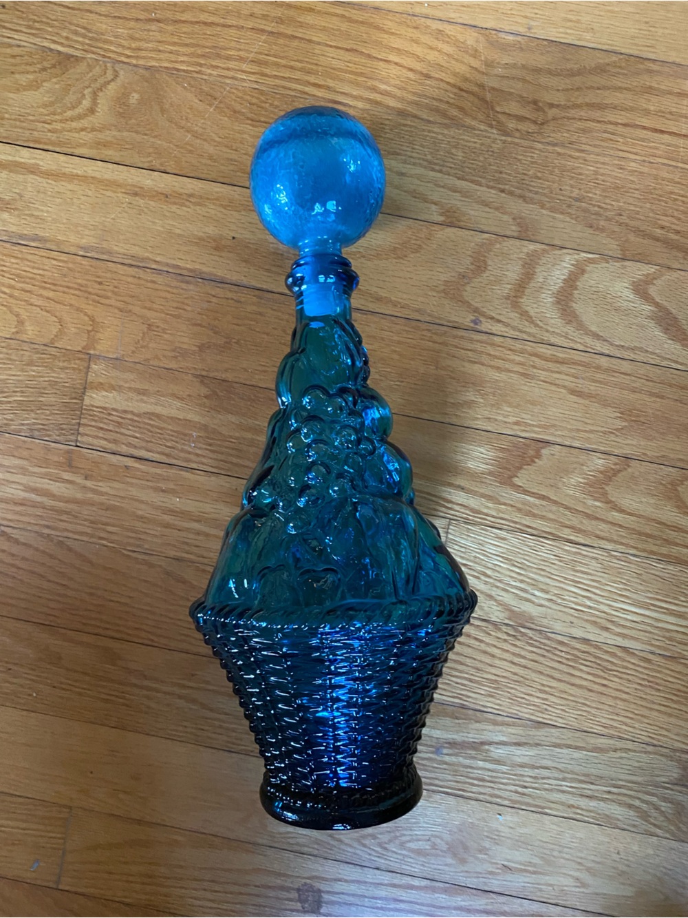Vintage Empoli Genie Bottle Teal Blue 14” made in Italy stamped Fruit Basket